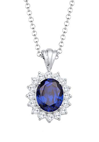 Elli Halskette Silber 925 Soliär Stein Oval Anhänger Kette Damen Zirkonia Kristall Saphir Schmuck Geschenke für Frauen Mädchen Mama Freundin, Silberkette Länge 45 cm von Elli