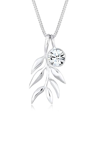 Elli Halskette Damen Olivenblatt Zweig mit Kristall in 925 Sterling Silber von Elli