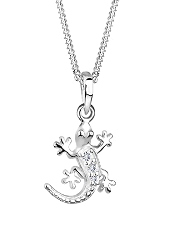 Elli Halskette Damen Gecko Anhänger Eidechse mit Kristallen in 925 Sterling Silber von Elli