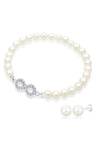 Elli Schmuckset Damen Infinity mit Süßwasserzuchtperlen und Kristalle in 925 Sterling Silber von Elli
