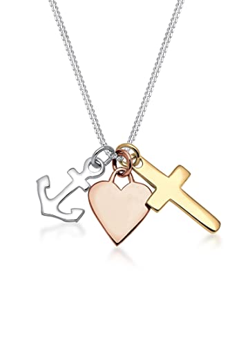 Elli Halskette Damen Tri-Color Anker Herz Kreuz Anhänger in 925 Sterling Silber von Elli