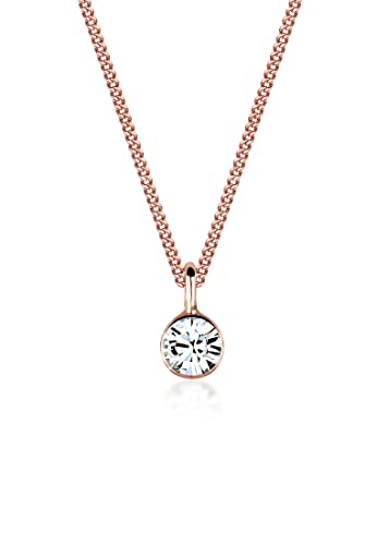Elli Halskette Damen Basic Solitär Anhänger mit Kristall in 925 Sterling Silber Rosévergoldet von Elli