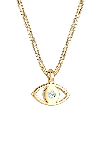 Elli Halskette Damen mit Anhänger Evil Eye Symbol und Kristall in 925 Sterling Silber vergoldet 40 cm lang von Elli