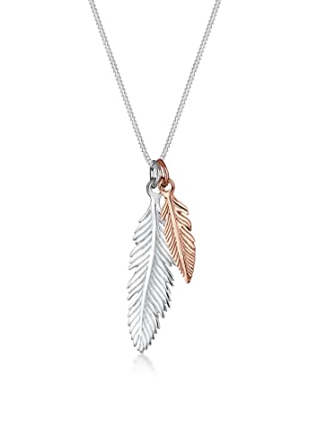 Elli Halskette Damen Feder Anhänger Boho Look Trend Bi-Color in 925 Sterling Silber von Elli