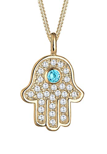 Elli Halskette Damen Hamsa Hand Anhänger Schlicht mit Zirkonia Kristalle aus 925 Sterling Silber von Elli