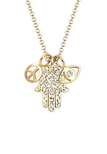 Elli Halskette Damen Hamsa Peace Evil Eye mit Kristallen in 925 Sterling Silber vergoldet von Elli