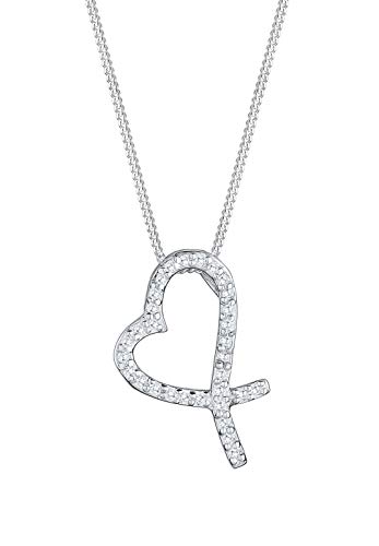 Elli Damen Kette mit Anhänger Herz 925 Sterling Silber Zirkonia weiß Brillantschliff 0109191114_45 - 45cm Länge von Elli