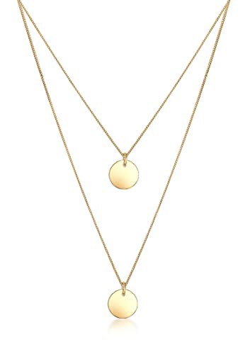 Elli Halskette Damen Plättchen Anhänger 2-lagig in 925 Sterling Silber Vergoldet Elli Halskette Damen Plättchen Anhänger 2-lagig in 925 Sterling Silber Vergoldet von Elli