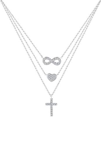 Elli Halskette Damen Infinity Kreuz Herz Anhänger mit Kristallen aus 925 Sterling Silber von Elli