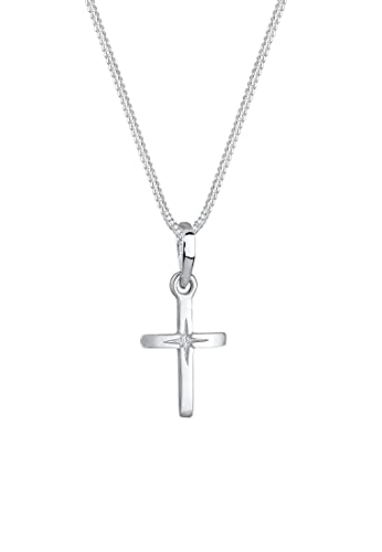 Elli Halskette Damen Kreuz Anhänger mit Sterngravur Filigran in 925 Sterling Silber von Elli
