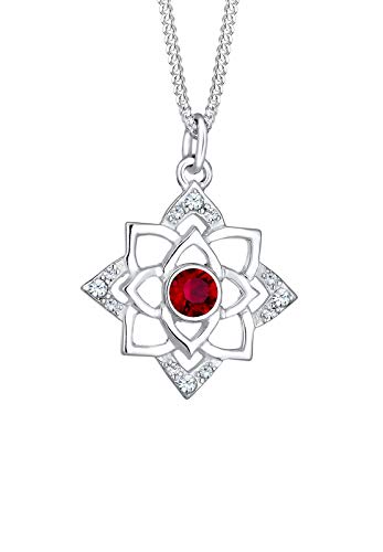 Elli Damen-Kette mit Anhänger Lotusblume Ornament 925 Silber rot Rundschliff Kristall 45 cm - 0101172617_45 von Elli