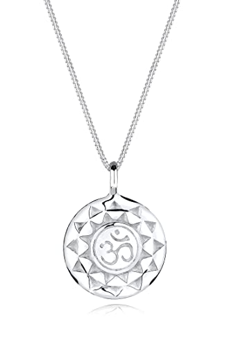 Elli Halskette Silber 925 Om Zeichen Plättchen Anhänger Kette Damen Schmuck Geschenke für Frauen Mädchen Mama Freundin, Hindu Goa Silberkette Länge 45 cm von Elli