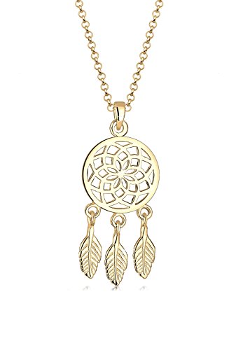 Elli Halskette Damen mit Traumfänger Feder Anhänger Boho in 925 Sterling Silber vergoldet von Elli