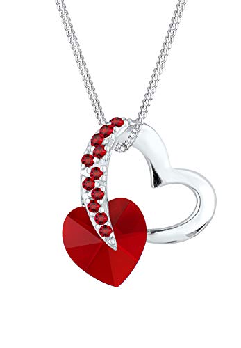 Elli Halskette Silber 925 Herz Cut-Out Anhänger Damen Kette Kristall, Schmuck Geschenke für Frauen Mädchen Mama Freundin, Silberkette Länge 45cm von Elli