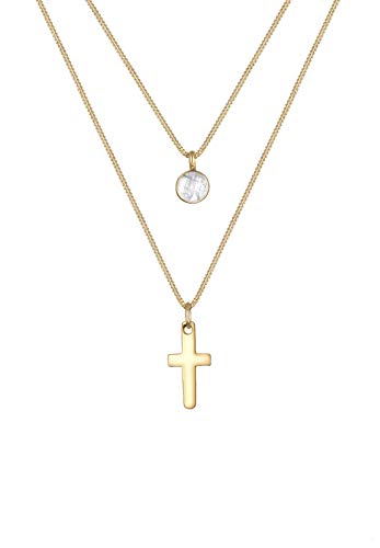 Elli Halskette Damen Kreuz Layer Mondstein Geo in 925 Sterling Silber vergoldet Elli Halskette Damen Kreuz Layer Mondstein Geo in 925 Sterling Silber vergoldet von Elli