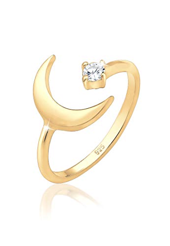 Elli Ring Damen Halbmond Astro mit Zirkonia Kristallen in 925 Sterling Silber vergoldet von Elli