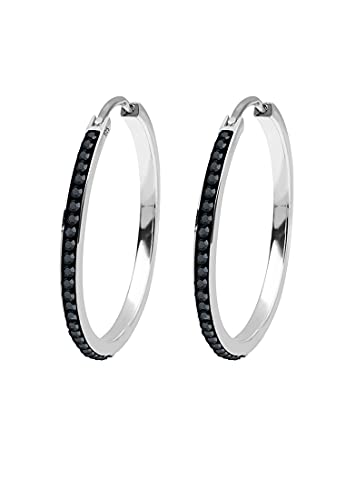 Elli Ohrringe Damen Klassisch Creolen mit Kristalle Schwarz in 925 Sterling Silber von Elli