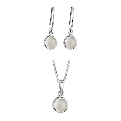 Elli Damen-Ohrringe Mondstein Moon Astro Basic Trend Edelstein weiß silber 925 + Elli Damen Schmuck Halskette Kette mit Anhänger Klassisch Mondstein Gemstone Natur Silber 925 Länge 45 cm von Elli