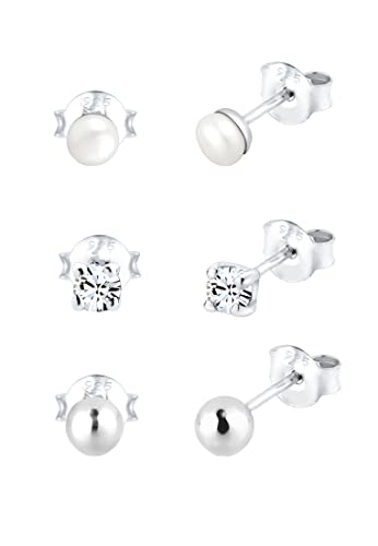 Elli Ohrringe Damen Ohrstecker Set basic minimal mit Süßwasserperlen und Kristallen in 925 Sterling Silber von Elli