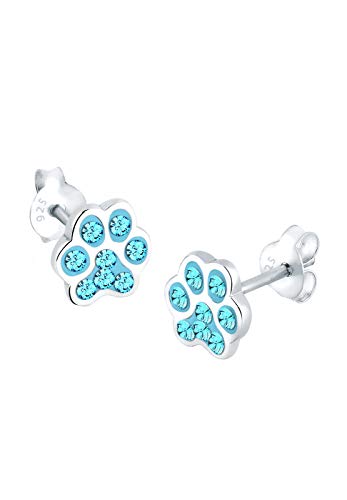 Elli Ohrringe Damen Ohrstecker Tierpfote funkelnd mit blauen Kristallen in 925 Sterling Silber von Elli