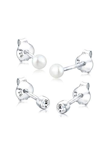 Elli Ohrringe Damen Ohrstecker Set Basic mit Süßwasserzuchtperle und Kristall in 925 Sterling Silber von Elli