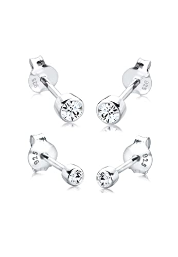 Elli Ohrringe Damen Ohrstecker 2er Set Basic mit Kristall in 925 Sterling Silber , 4 Stück (2er Pack) von Elli