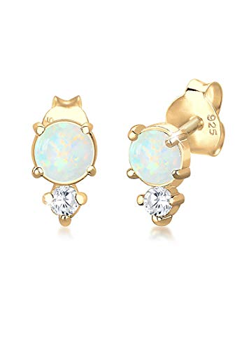 Elli Ohrringe Damen Ohrstecker Vintage mit Zirkonia Kristallen und Opal in 925 Sterling Silber Vergoldet von Elli