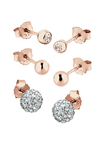 Elli Ohrringe Damen 3er Set mit Kristalle in 925 Sterling Silber Rosé vergoldet von Elli