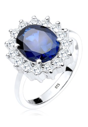 Elli Ring Damen Cocktail Royal mit Synthetischem Saphir und Zirkonia in 925 Sterling Silber von Elli