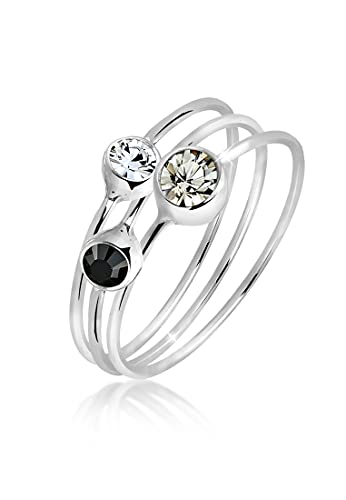 Elli Ring Damen Stacking 3er Set Elegant mit Kristallen in 925 Sterling Silber von Elli