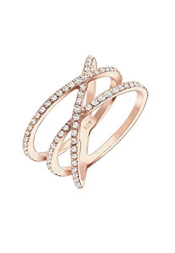 Elli Ring Damen Statement Wickel mit Kristallen in 925 Sterling Silber Vergoldet von Elli