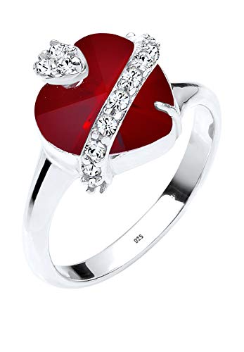 Elli Damen Ring Herz 925 Sterling Silber Swarovski Kristallen rot Brillantschliff Gr.58 von Elli