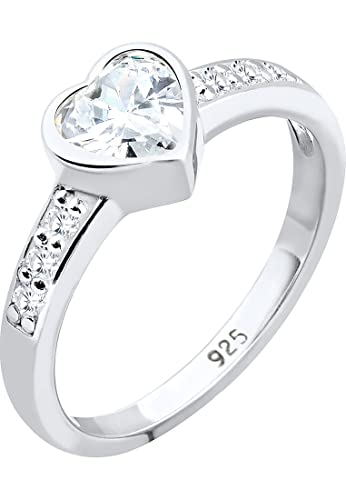 Elli Ring Damen Herz Symbol Verlobung mit Zirkonia Kristallen in 925 Sterling Silber von Elli