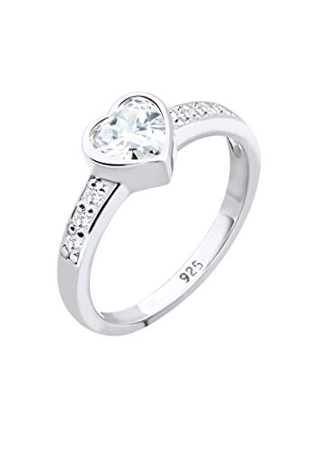 Elli Ring Damen Herz Symbol Verlobung mit Zirkonia Kristallen in 925 Sterling Silber von Elli