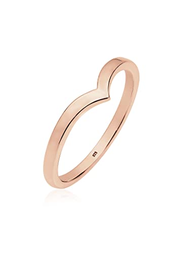 Elli Ring Damen V-Form Geo Stacking in 925 Sterling Silber Rosévergoldet von Elli