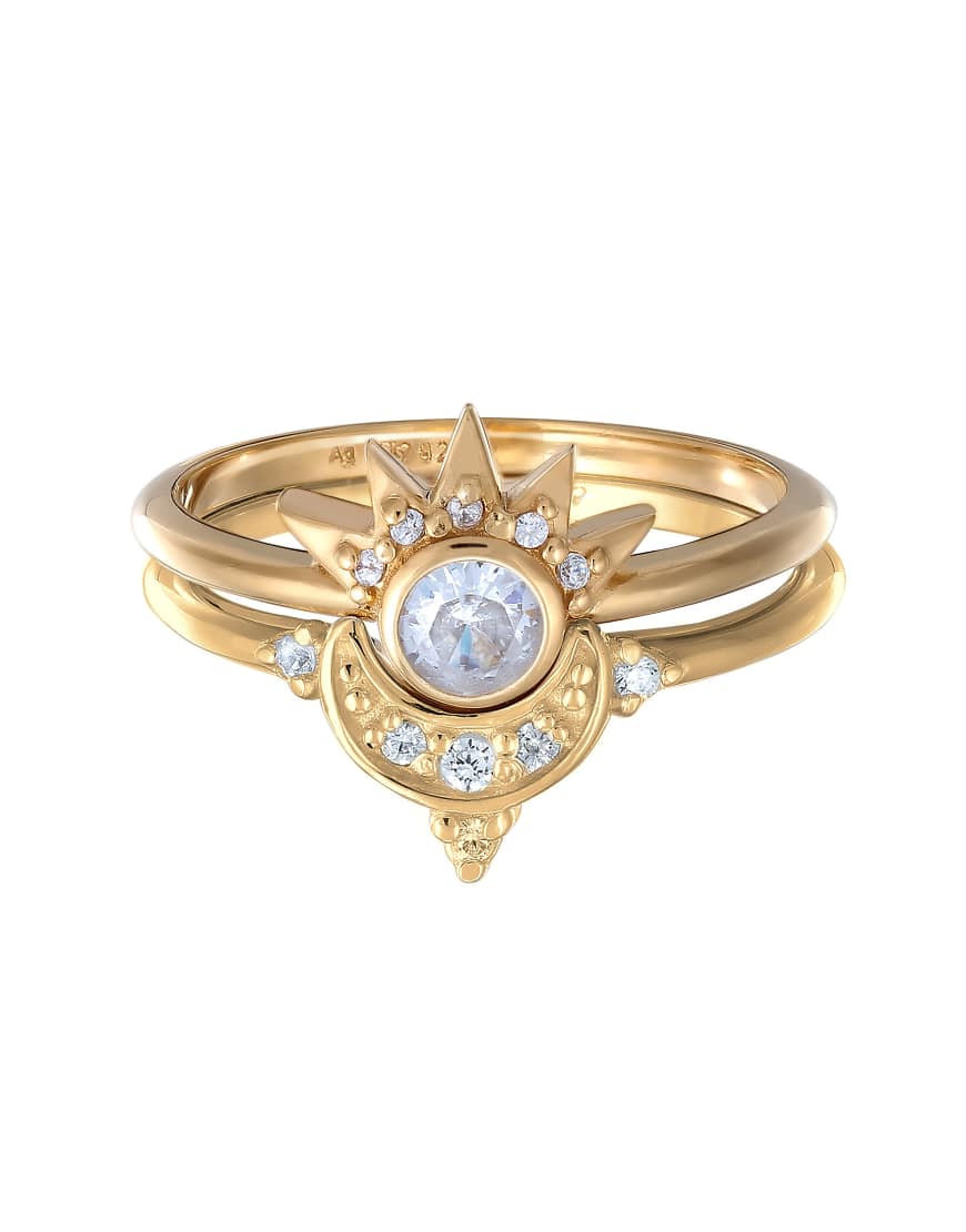 Elli - Damen-Ringe im Set aus 925er Sterlingsilber in Gold mit sternförmigem Design mit weißem Zirkonia-Goldfarben von Elli