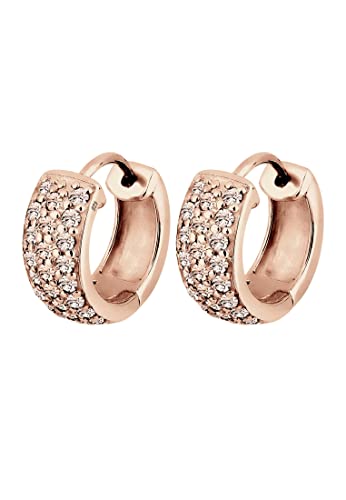 Elli Creolen Silber 925 Rosé Vergoldet 18K Damen Ohrringe für Frauen Kreolen mit Steinen 0.015ct Durchmesser 15mm Hoops 0303523115 von Elli