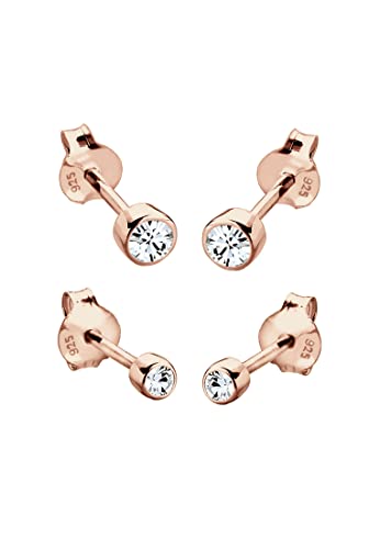 Elli Ohrringe Damen Ohrstecker 2er Set Basic mit Kristall in 925 Sterling Silber Rosévergoldet von Elli