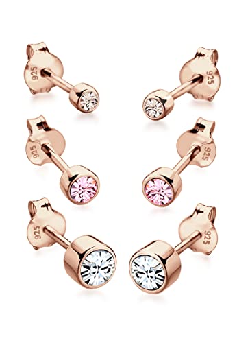 Elli Ohrringe Damen 3er Set Basic Kristalle in 925 Sterling Silber Rosé vergoldet von Elli