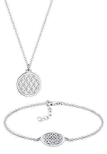 Elli Schmuckset Damen Lebensblume Anhänger Set in 925 Sterling Silber von Elli