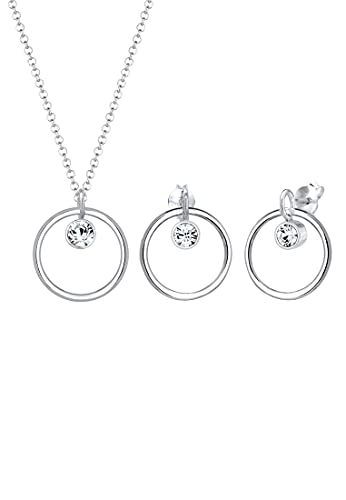 Elli Schmuckset Damen Basic Kreis Anhänger Set Ohrhänger mit Kristallen in 925 Sterling Silber von Elli