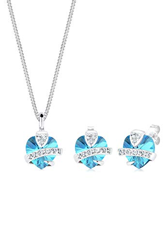 Elli Damen-Schmuckset Anhänger Halskette und Ohrstecker Herz 925 Sterling Silber 0.001 Karat Swarovski Kristall Blau 45cm - 0901641713_45 von Elli