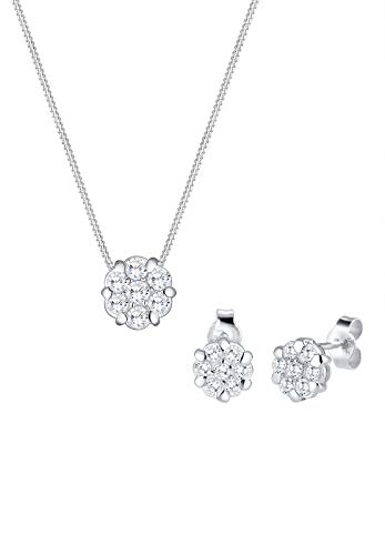 Elli Schmuckset Damen Blume mit Zirkonia Kristalle in 925 Sterling Silber von Elli