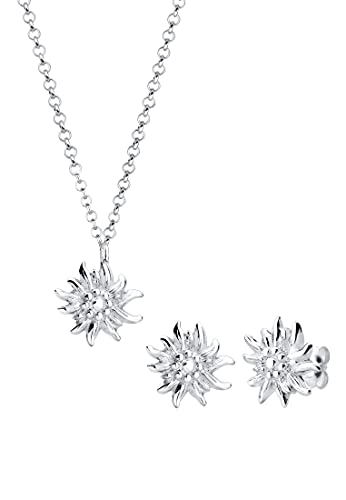Elli Schmuckset Damen Edelweiss Anhänger Set Ohrstecker Traditionell in 925 Sterling Silber von Elli