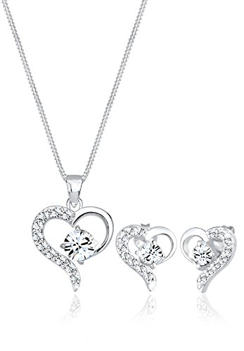 Elli Schmuckset Damen Herz Anhänger Set Ohrstecker mit Kristallen in 925 Sterling Silber von Elli