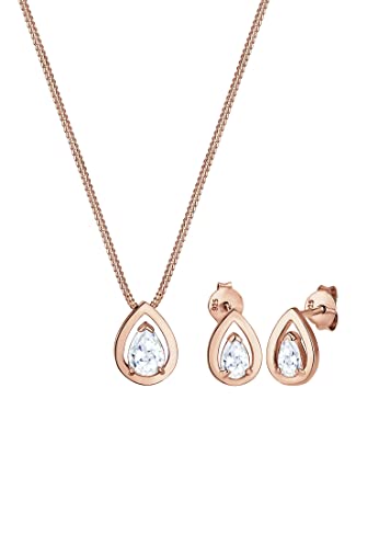 Elli Schmuckset Damen Tropfen Drop mit Zirkonia Kristalle in 925 Sterling Silber Rosé vergoldet von Elli