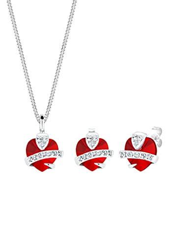 Elli Schmuckset Damen Herz Kristallen rot in 925 Sterling Silber von Elli