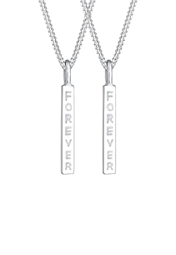Elli Halskette Silber 925 Forever Schriftzug Stab Anhänger Set für zwei Kette Damen Schmuck Geschenke für Frauen Mädchen Mama Freundin, Freundschaft Liebe Silberkette Länge 45 cm von Elli