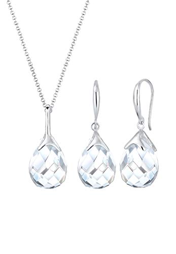 Elli Schmuckset Damen Tropfen Anhänger klassisch edel mit Bergkristall in 925 Sterling Silber von Elli