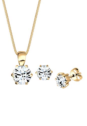 Elli Schmuckset Damen Set Basic Elegant mit Kristalle in 925 Sterling Silber vergoldet von Elli